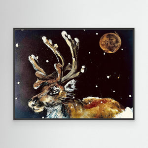 Moonlit Reindeer - canvas print from original artwork - Cairngorm Artists
