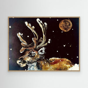 Moonlit Reindeer - canvas print from original artwork - Cairngorm Artists
