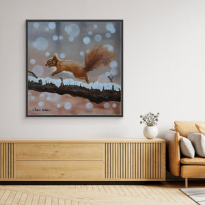 Red Squirrel Leap - canvas print from original acrylic painting - Cairngorm Artists