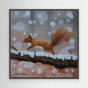 Red Squirrel Leap - canvas print from original acrylic painting - Cairngorm Artists