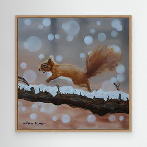 Red Squirrel Leap - canvas print from original acrylic painting - Cairngorm Artists