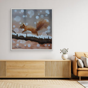 Red Squirrel Leap - canvas print from original acrylic painting - Cairngorm Artists