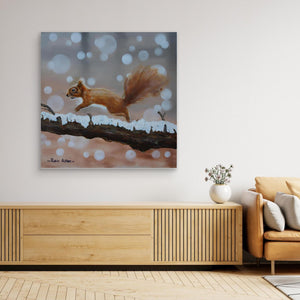 Red Squirrel Leap - canvas print from original acrylic painting - Cairngorm Artists