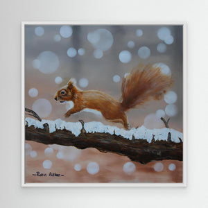 Red Squirrel Leap - canvas print from original acrylic painting - Cairngorm Artists