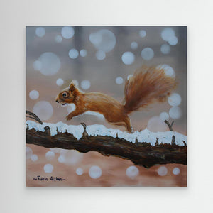 Red Squirrel Leap - canvas print from original acrylic painting - Cairngorm Artists