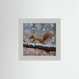 Red Squirrel Leap. Fine art print from original acrylic painting. - Cairngorm Artists