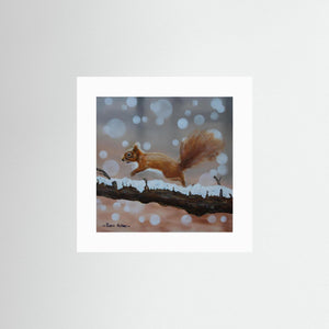 Red Squirrel Leap. Fine art print from original acrylic painting. - Cairngorm Artists
