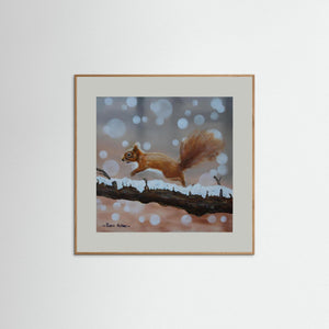 Red Squirrel Leap. Fine art print from original acrylic painting. - Cairngorm Artists
