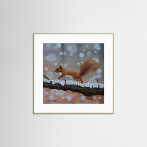 Red Squirrel Leap. Fine art print from original acrylic painting. - Cairngorm Artists