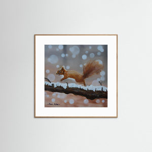 Red Squirrel Leap. Fine art print from original acrylic painting. - Cairngorm Artists