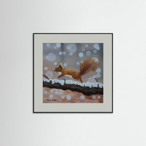 Red Squirrel Leap. Fine art print from original acrylic painting. - Cairngorm Artists