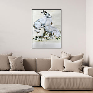 Snowy Hare Playtime - canvas print from original artwork - Cairngorm Artists