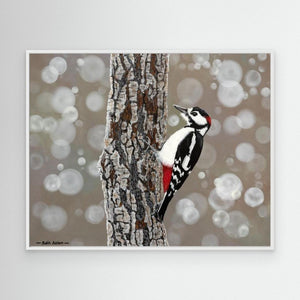 Woodpecker pause - canvas print from original acrylic painting - Cairngorm Artists