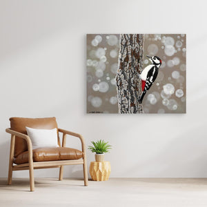 Woodpecker pause - canvas print from original acrylic painting - Cairngorm Artists