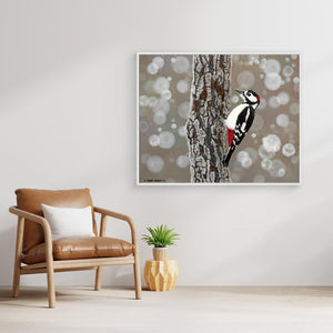 Woodpecker pause - canvas print from original acrylic painting - Cairngorm Artists