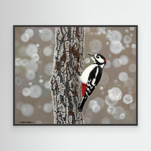 Woodpecker pause - canvas print from original acrylic painting - Cairngorm Artists