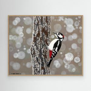 Woodpecker pause - canvas print from original acrylic painting - Cairngorm Artists