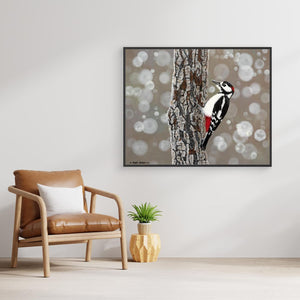 Woodpecker pause - canvas print from original acrylic painting - Cairngorm Artists