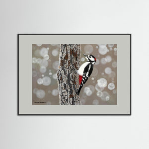 Woodpecker Pause. Fine art print from original acrylic painting. - Cairngorm Artists