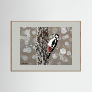 Woodpecker Pause. Fine art print from original acrylic painting. - Cairngorm Artists